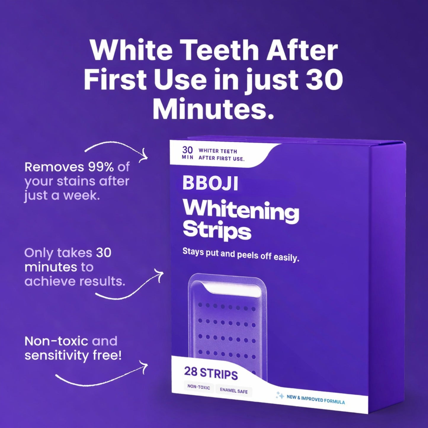 Instant purple tone-correcting strips that help improve the look of yellow tones in minutes — no peroxide, gentle formula